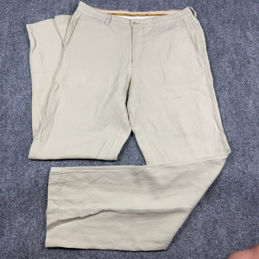 Tommy Bahama Linen Silk Pants Mens 33x34 Khaki Tan Straight Leg Casual Trousers